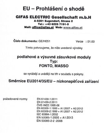 Prohlášení o shodě - sloupky MASSO (GIFAS)